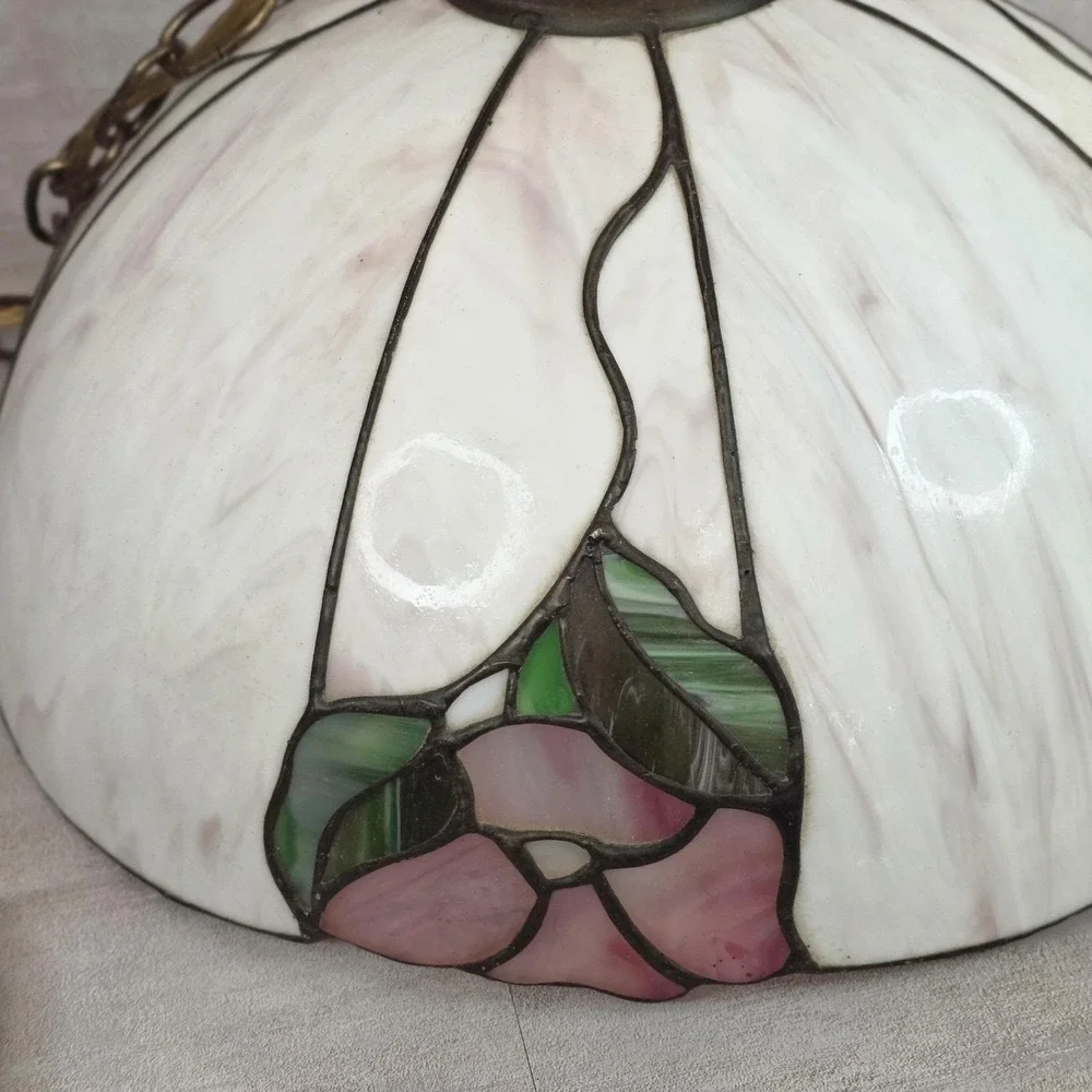 VTG Tiffany Style Stained Glass Dome CeilingLamp Shade Hanging Floral Leaf 14.5